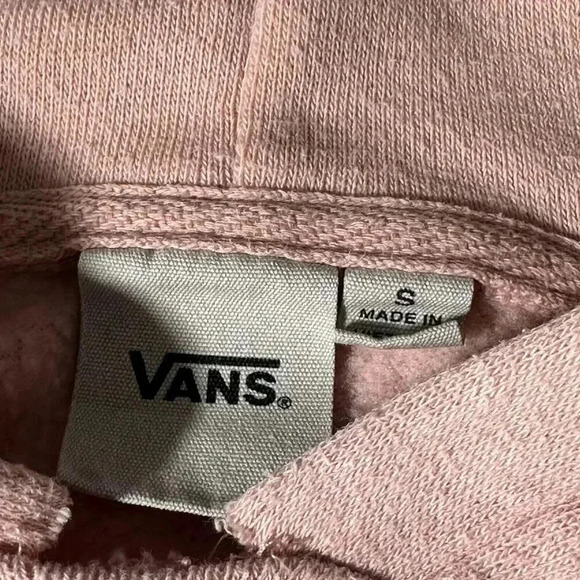 VANS Sweatshirt Women’s Size Small Pink Hoodie Pullover Checkered Sleeves Mauve - Picture 6 of 7